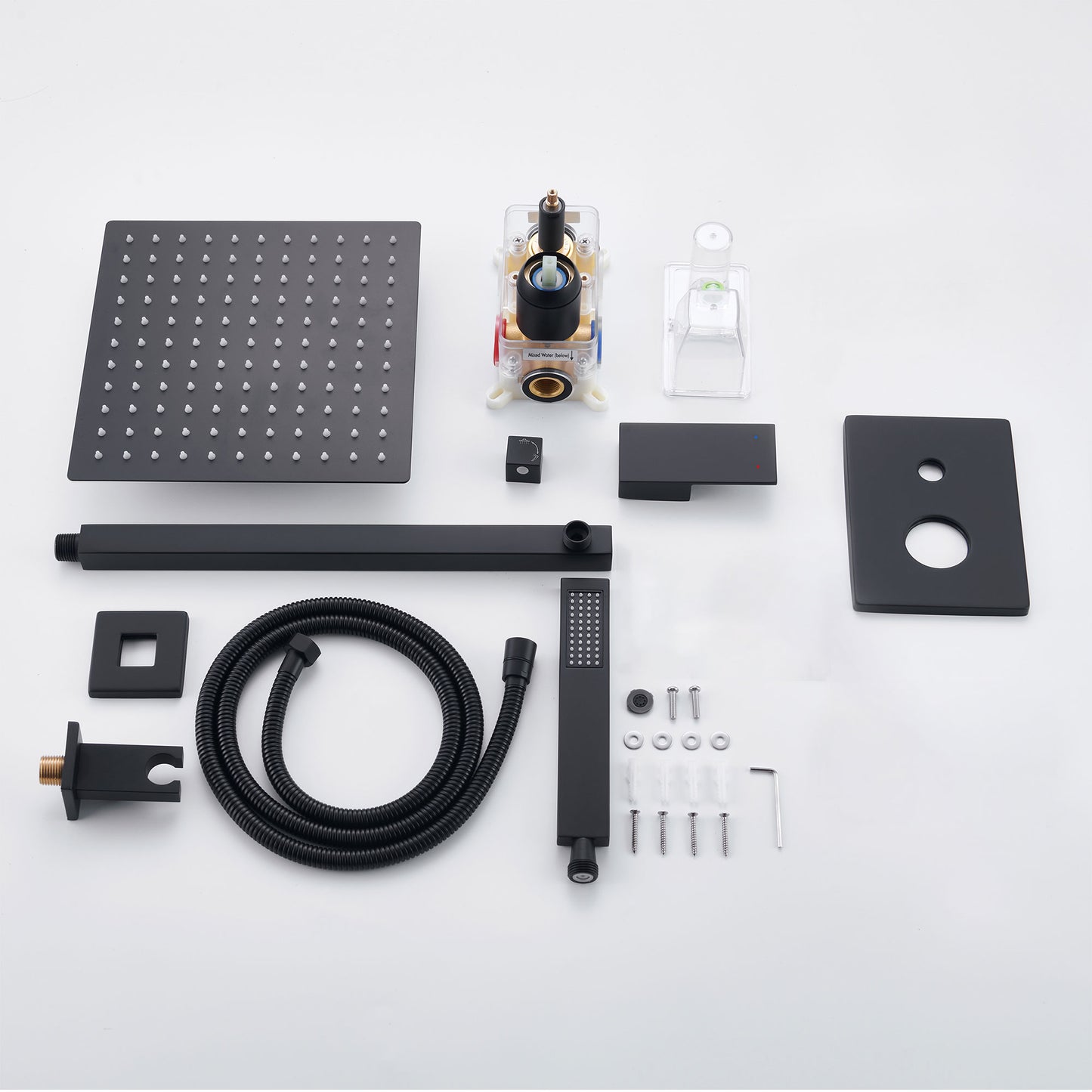 Alesco Black Shower System, Shower Faucet Set Complete with 10-Inch Rainfall Shower Head and High Pressure handheld spray, shower faucet Included Shower valve and trim kit, Matte Black