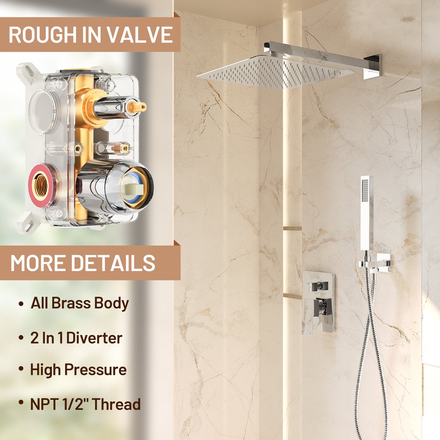 Alesco Chrome Shower System, Shower Faucet Set, 10-Inch High Pressure Rainfall Shower Heads with Handheld Spray combo, Shower Faucet Include Shower Valve and Trim Kit, Polished Chrome