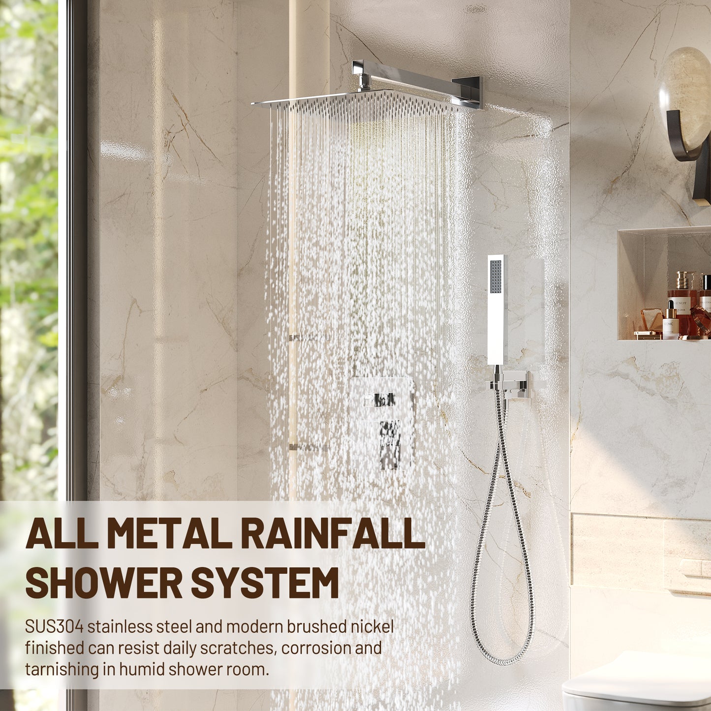 Alesco Chrome Shower System, Shower Faucet Set, 10-Inch High Pressure Rainfall Shower Heads with Handheld Spray combo, Shower Faucet Include Shower Valve and Trim Kit, Polished Chrome