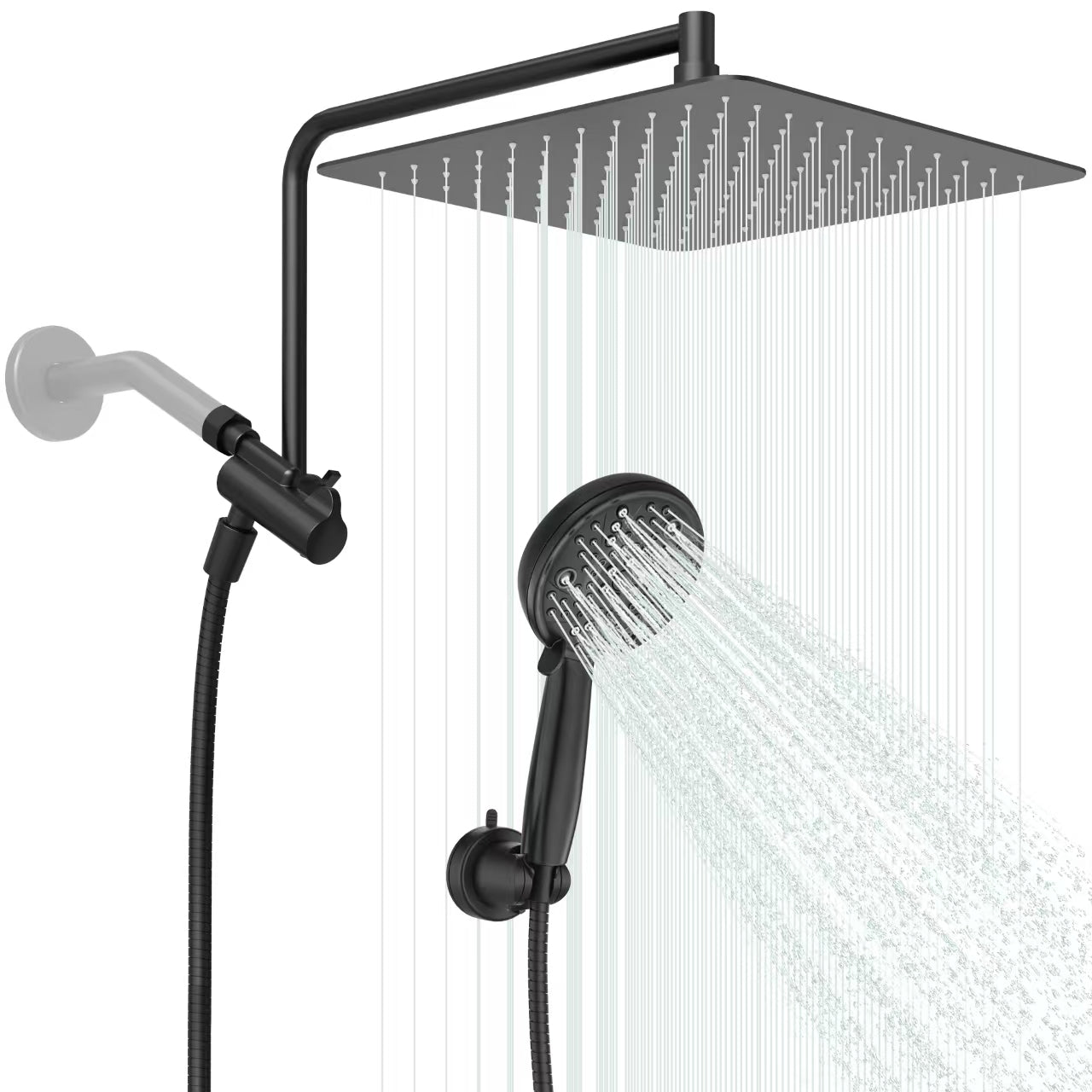 Alesco 10" Shower Heads with Handheld Spray Combo, 12" Extend Shower Arm with 3-Way Diverter Valve, High-Pressure Shower Head and 7-Setting Handheld Shower Head, Dual Shower Heads, Matte Black(B0D6GDC7FK)