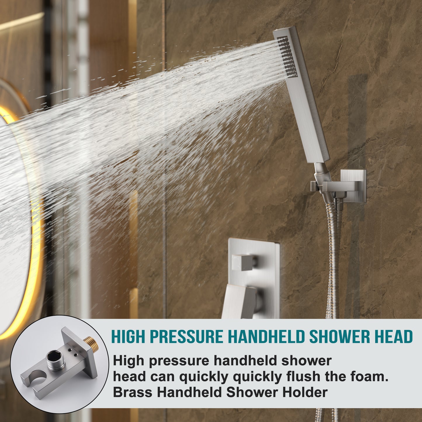 Alesco Brushed Nickel Shower System, Shower Faucet Set Complete with 10-Inch Rainfall Shower Head and High Pressure handheld spray, shower faucet Included Shower valve and trim kit, Brushed Nickel