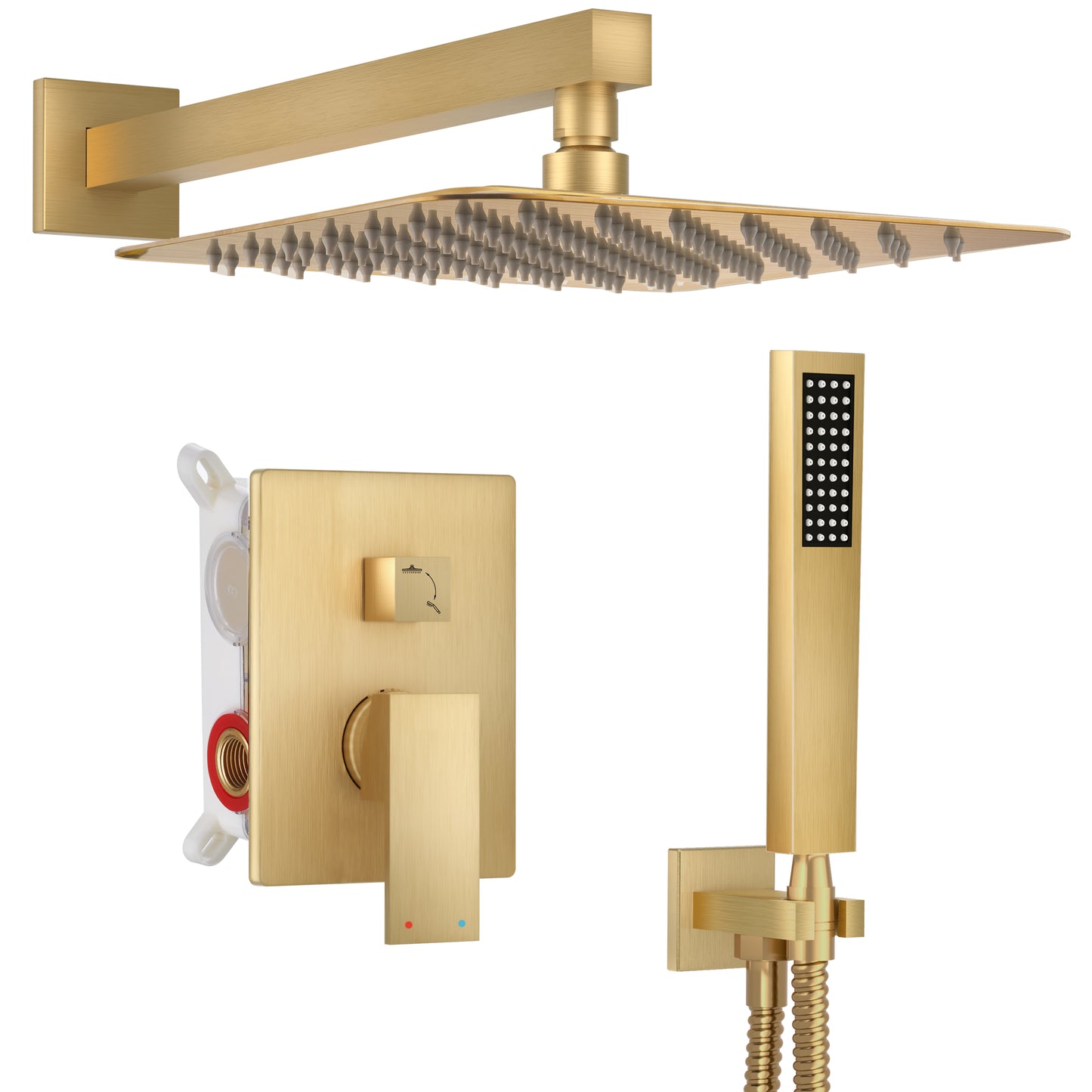 Alesco Brushed Gold Shower System, Shower Faucet Set Complete with 10-Inch Rainfall Shower Head and High Pressure handheld spray, shower faucet Included Shower valve and trim kit, Brushed Gold